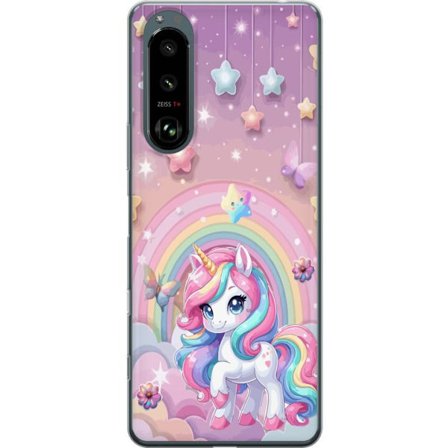 Kompatibelt Mobildeksel til Sony Xperia 5 III Magisk enhjørning med regnbue manke, stjerner og sommerfugler mot en pastellhimmel med skyer