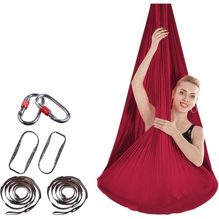 Yoga Swing Set Yoga Hammock Kit Förlängningsremmar Sling Flying Wein-rot