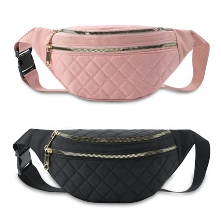 Dame Bæltetaske Bæltetaske Fashion Bæltetaske Vandtæt Multifunktionel Skrå Skuldertaske Dame Brysttaske Bæltetaske Sort+Pink i alt 2stk