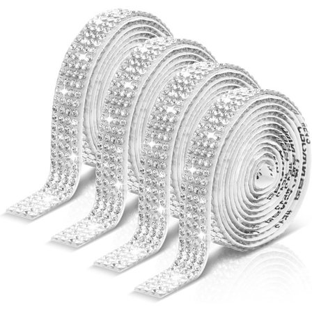 4 kappaletta Strassinauhaa 1 metri Itsekiinnittyviä Strassinauhoja 10mm Timantti Kristallinauha Rulla Glitter Bling Nauha Askarteluun DIY Taide