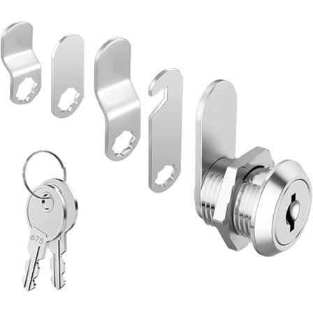 16mm Skåpskam Säkerhetslås kompatibelt med Brevlåda/Verktygslåda, Skåp, Arkivskåp med 5 Olika Låsbrickor och 2 Nycklar