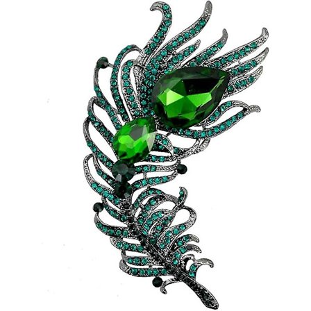 4,2 tommer Stor Statement Sjal Hat Dekoration Grøn Fjer Pin Broche Sort Tone