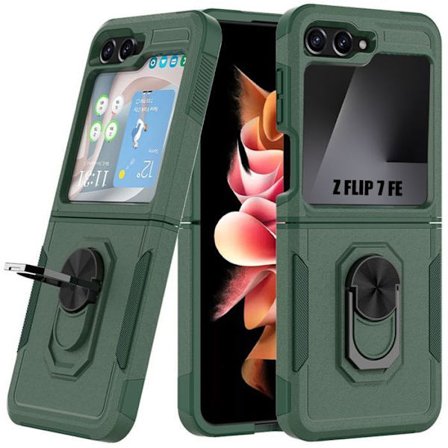 Beskyttelsescover - BOOLING - til Samsung Galaxy Z Flip 7 FE - Hård Stødabsorberende - Natgrøn - 360° Støtte