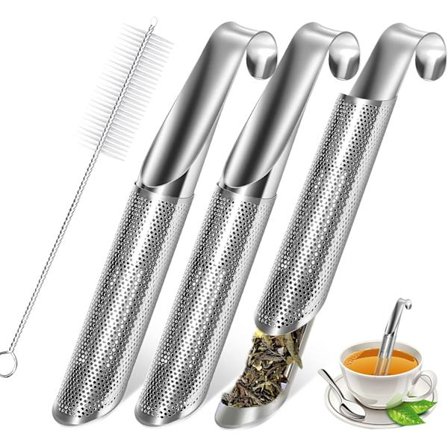 3-delt te-infusersett med rengjøringsbørste og kroker - Finmasket sil for løs te, krydder og kaffe