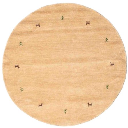 Tapis De Laine Gabbeh Loom Two Lines Beige Rond Petit Oeko-Tex