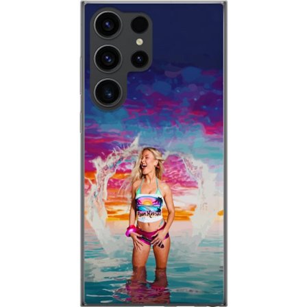 Kompatibel Mobilcover til Samsung Galaxy S24 Ultra Blond kvinde i farverigt strandtøj, der leger i havet ved solnedgang