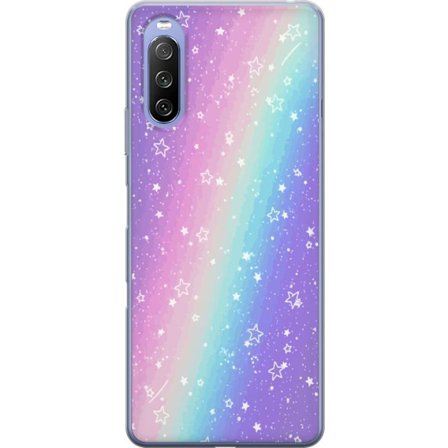 Yhteensopiva Puhelinkuori Sony Xperia 10 III Sateenkaaren värisellä pastellitaustalla on valkoisia tähtiä ja kimaltelevia pisteitä pehmeässä siirtymäs
