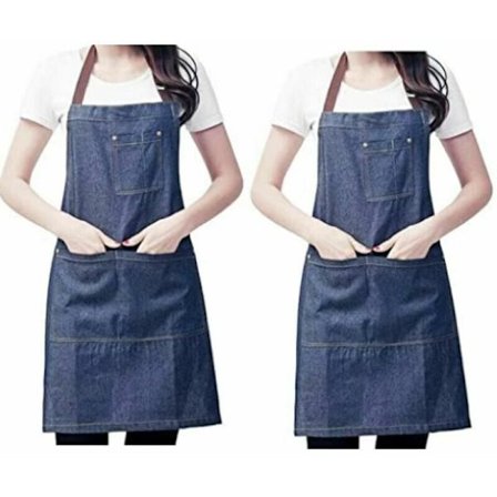 Justerbart denim-forklæde til køkkenet med store lommer til mænd og kvinder til madlavning, grillning