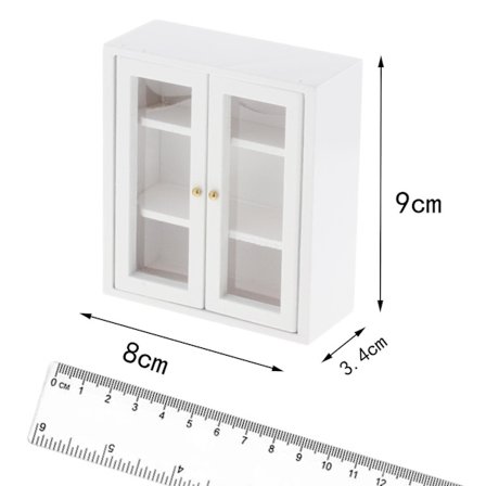 2x 1/12 Dukkehus i tre, stilig skap, skap, kreativt møbel, kjøkkentilbehør, dekorasjon, leker, hvitt
