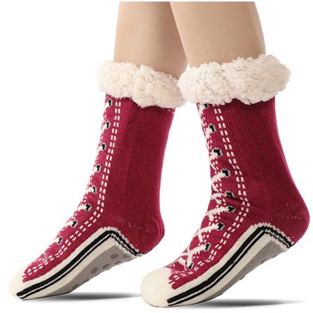 Gulvsokker, varme vintersokker, innesokker, peiskosetøfler, varme sklisikre hussokker for voksne, sklisikre tøffelsokker, tykke plysjsokker