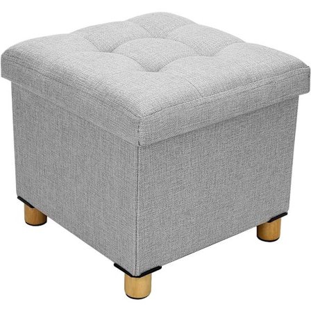 Oppbevaringsottoman 38x38x32cm Oppbevaringsboks Bomull Oppbevaringskrakk 4 Trebein Fotskammel med Oppbevaringsplass for Gang Stue Soverom