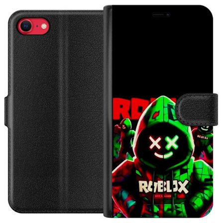 Yhteensopiva Lompakkokotelo Apple iPhone SE (2020) Roblox Shadow Squad Design tummanvärinen neon-inspiroitunut tyyli, jossa vihreitä ja punaisia kon