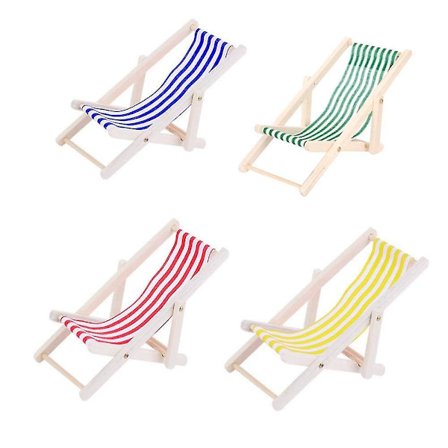 4x Mini Træ Dukkehus Møbler Tilbehør Liggestol Dukker Strandstol Til Indendørs Udendørs Have Strand