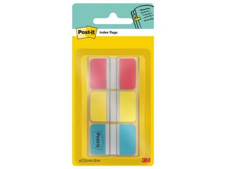 POST-IT Indexflikar Strong små, 25,4 x 38 mm, olika färger, 3 x 22-pack med hylshållare - Lyreco - Kontorsmaterial - Indexflikar och märkflikar - 