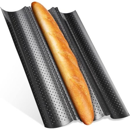 Svart - Baguettform, Baguettform i karbonstål, Baguettform for stekeovn, Oppvaskmaskinsikker perforert baguettform, Perforert baguettformsett,