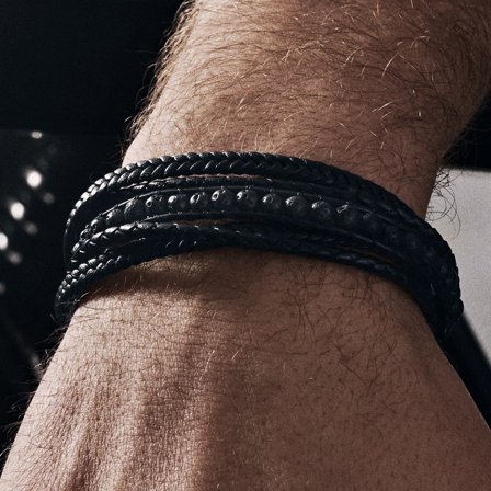 Naxos Lava Stone Leather Bracelet for Men - Beaded bracelets