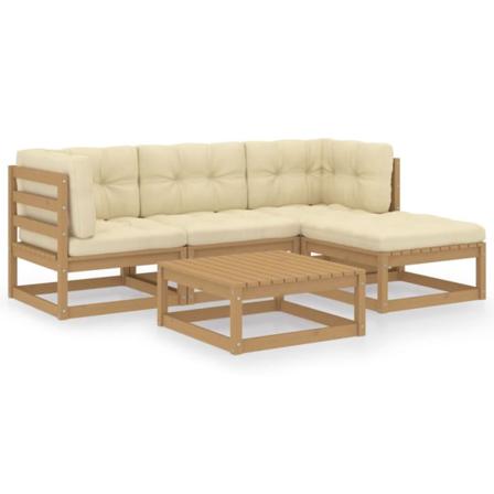 Vidaxl Loungegrupp Med Dynor 5 Delar Massiv Furu Brun