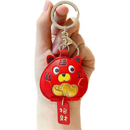 Wabjtam Lady Girl Læder Sød Heldig Tiger Nøglering Tiger År Kreativ Gave Dyr Vedhæng Bil Nøgle Vedhæng Metal Nøglering
