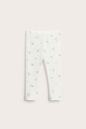 Newbie | Legginsy w kwiaty, z prążkowanego trykotu Offwhite 80 | Offwhite