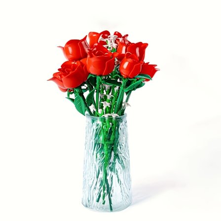 Mors Dags rød rose byggeklods samlesæt, 11 roser og 4 blomster plantesæt, perfekt bekendelsesbuket, familie evigvarende blomst...