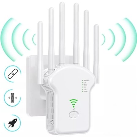 WiFi-förlängare med lång räckvidd för stora hem, WiFi-repeater med 1200 Mbps hastighet och 360° täckning, signalförstärkare med 