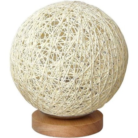 Romanttinen pöytävalaisin massiivipuuta, yölamppu, rottinkipallo, pyöreä lampunvarjostin