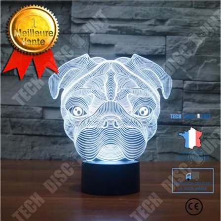 Bordslampa - TECH DISCOUNT - 3D Optik LED - Nattlampa Hund - 7 Färger - Uppladdningsbar USB