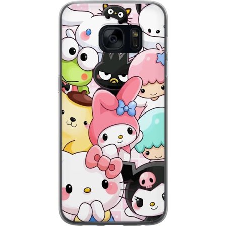 Kompatibelt Mobildeksel til Samsung Galaxy S7 Tett mønster av søte figurer med store øyne i ulike farger og uttrykk med LABUBU-tekst