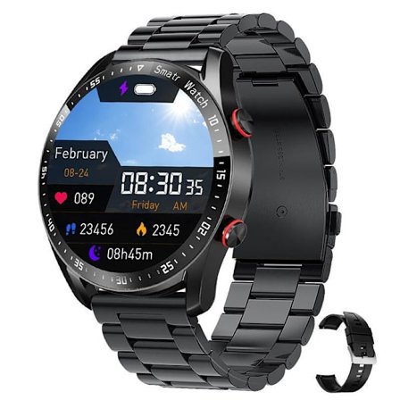 Sort, HW20 smartwatch ECG+PPG business rustfrit stålrem 1.46 stor skærm Bluetooth opkald smartwatch