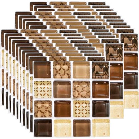30-pakning Mosaikk Veggdekaler, PVC Selvklebende Sprutbeskyttelse for Kjøkken Bad, Vanntette Dekaler, Varmebestandige Dekaler (Brun)