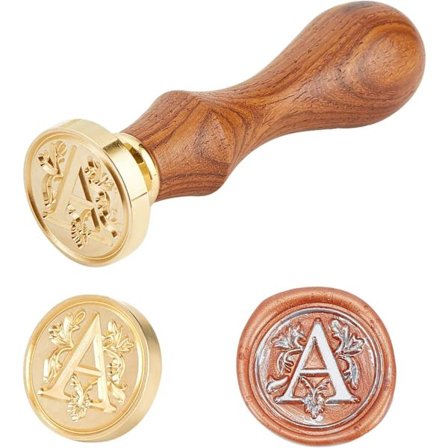 Sinetöintivaha leimasin puukahvalla ja messinkileimasimilla aakkosten kirjaimilla, 25 x 14 mm, 75 mm, Kirjain-A, 25x14mmx75mm