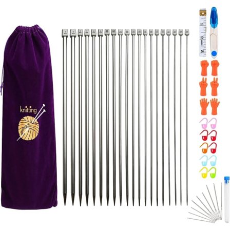 Set med strikkepinner i rustfritt stål