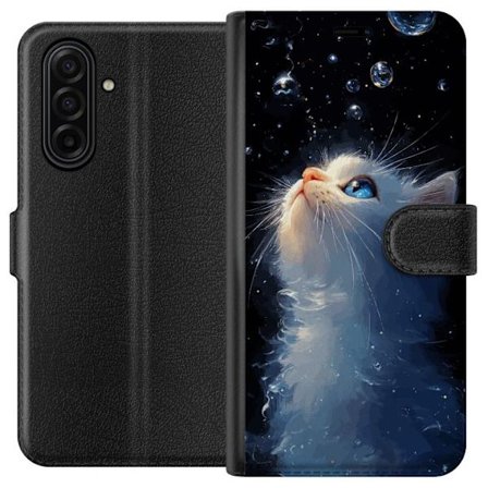 Kompatibelt Lommeboketui til Samsung Samsung Galaxy A17 5G Stjernekatte Drøm motiv med hvit katt som ser mot stjernehimmelen, magiskt drømmeaktig og