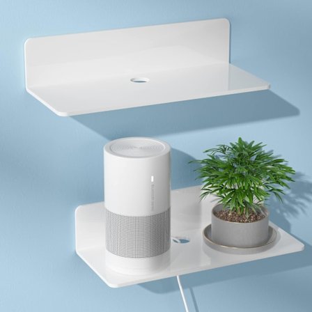 Sett med 2 hvite akryl mini flytende hyller for bad og kjøkken