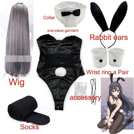 Bunny Girl Sakurajima Mai Cosplay Kostume til Piger Halloween Sjovt Kostume Sorte Strømper Høje Hæle lenceria sensual mujer