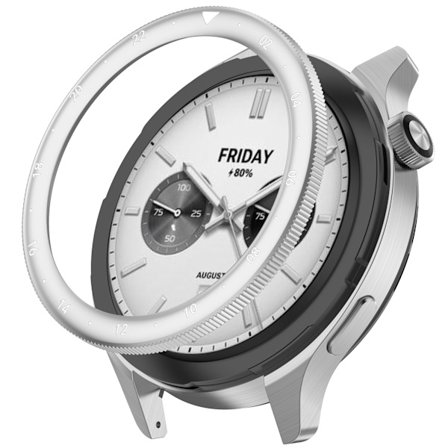 Klockram i rostfritt stål för Xiaomi Watch S4/S3 Dubbel tidszon silver-vit