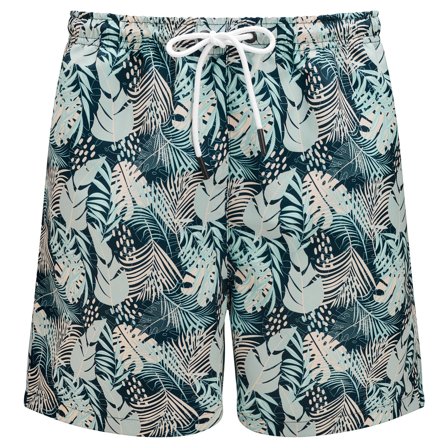Short de bain à motif floral gris fumée & beige pour hommes - Shorts de bain