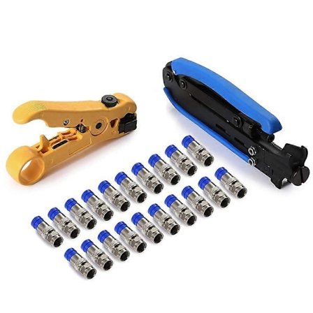 RG6 Kompressionsværktøj Koaksialkabel Crimper Kit RG6 RG11 RG59 F81 med 20 stk. F Kompressionsforbindelser -