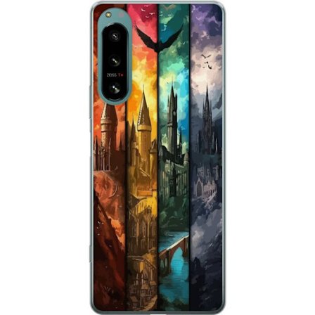 Kompatibel Mobilcover til Sony Sony Xperia 5 IV Fire magiske slotte i forskellige elementfarver, episk fantasykunst med ild vand luft og mørke i deta