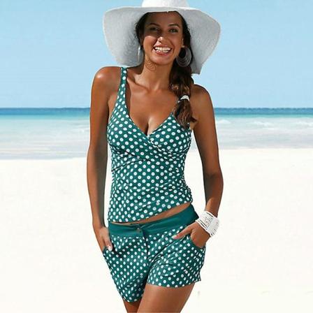 Kvinder Push Up Tankini Sæt Polka Dot Svømmekostume Drenge Shorts Badetøj Badedragt Strandtøj 2XL