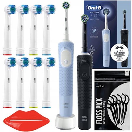 Elektrisk tandborste - Oral-B - Vitality Pro Duo - 3 lägen - 10 dagars batteritid - 8 borsthuvuden - Tillbehör