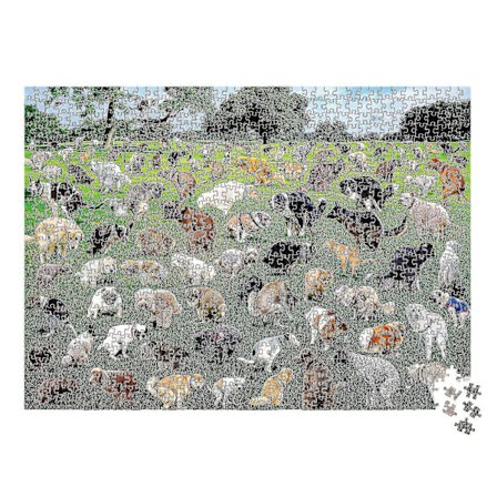 1000 brikker puslespil, 101 bækkende hvalpe puslespil, hunde der skider puslespil, sjov juleferie (h)