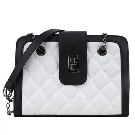 Crossbody Skuldertaske Rhombus Gitter Rektangel Håndtaske Med Rem Til Kvinder Sort Hvid