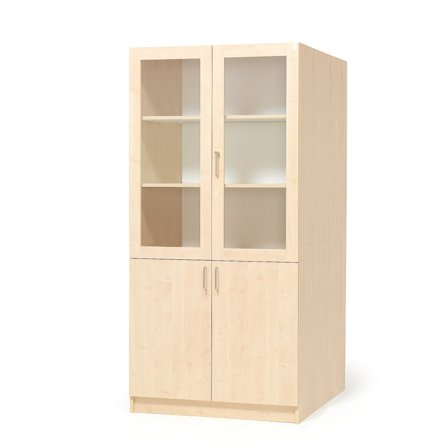 Lagerschrank THEO aus Holz, mit Halbglastüren, 1000x600x2100 mm, Birke