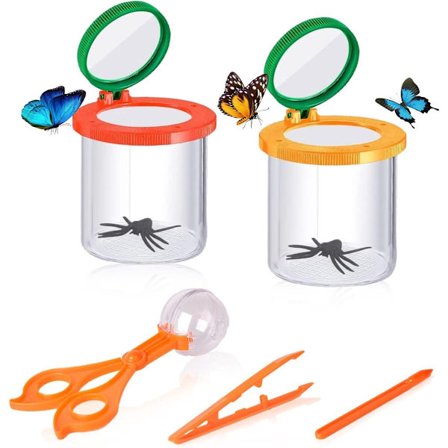 Insektforstørrelsesglas 2-delt forstørrelsesglas Videnskabs- og naturforskningsværktøj med pincet, klips og syl Insektforstørrelsesglas til 
