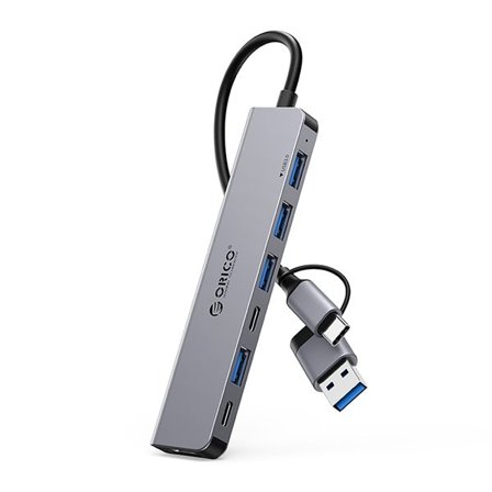 Orico YSA7-U3 USB-A/USB-C telakointiasema 4x USB-A 2.0 + 1x USB-A 3.0 + 2x USB-C - harmaa