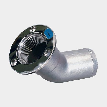 Passe-coque sans bouchon Roca Deck Filler Body, ISO 9093-1 / 11192, incliné à 45°, acier inoxydable AISI 316L, pour tuyau Ø50 mm