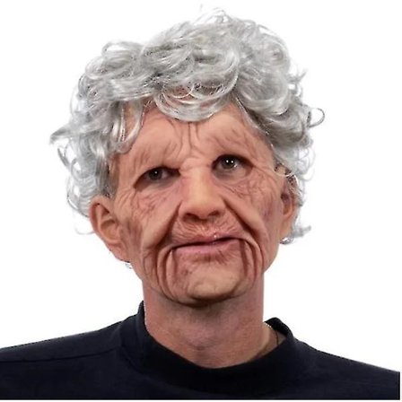 Gammal Kvinna Dam Granny Mask, Vitt Hår Huvudbonad Maskerad Kostym Tillbehör Halloween Full Face Latex Masker
