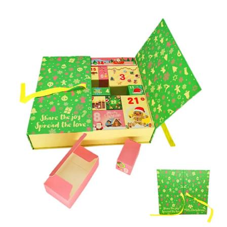 Jule-adventskalender 24 dages overraskelsesboks Fødselsdag Nedtælling Tom gaveæske overraskelse til børn Familie DIY bryllupsdekoration Green 33.5cm