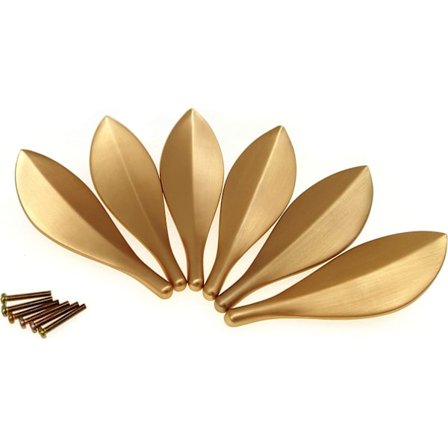 Set med 6 dörrhandtag i form av guldblad i art deco-stil